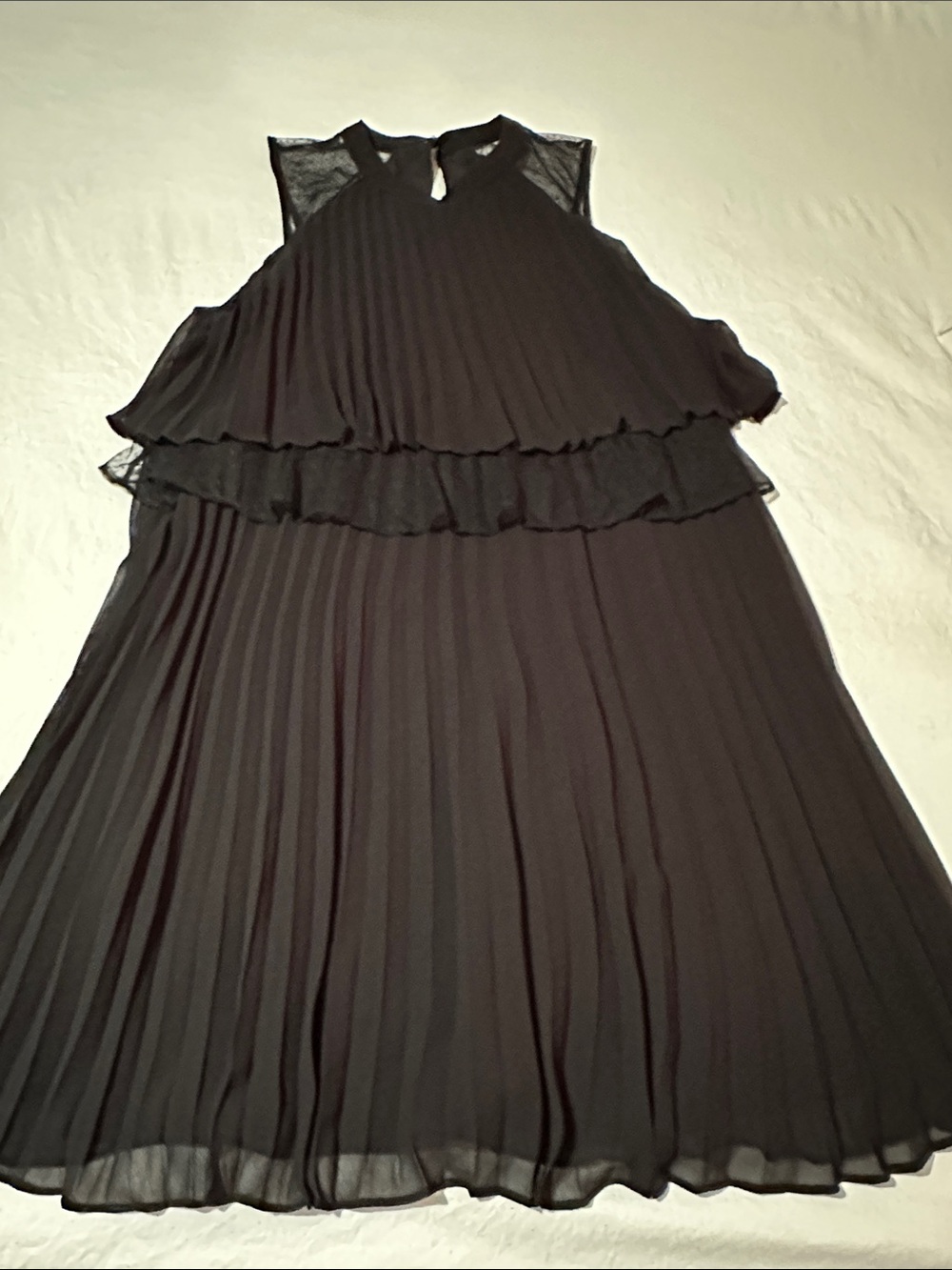 BCBGeneration Black Pleated Mini Dress with Ruffle Tier